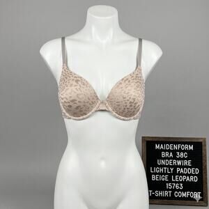 NWT Maidenform 38C Bra Beige Leopard Print T-Shirt Underwire Comfort 15763